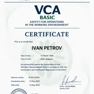 Сертифікат VCA для роботи в Бельгії та Нідерландах